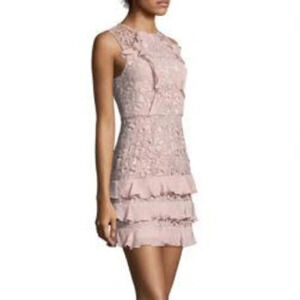 Parker Dusty Blush Rose Zahara Ruffle Silk Cocktail Romantic Dress Size 12 Large